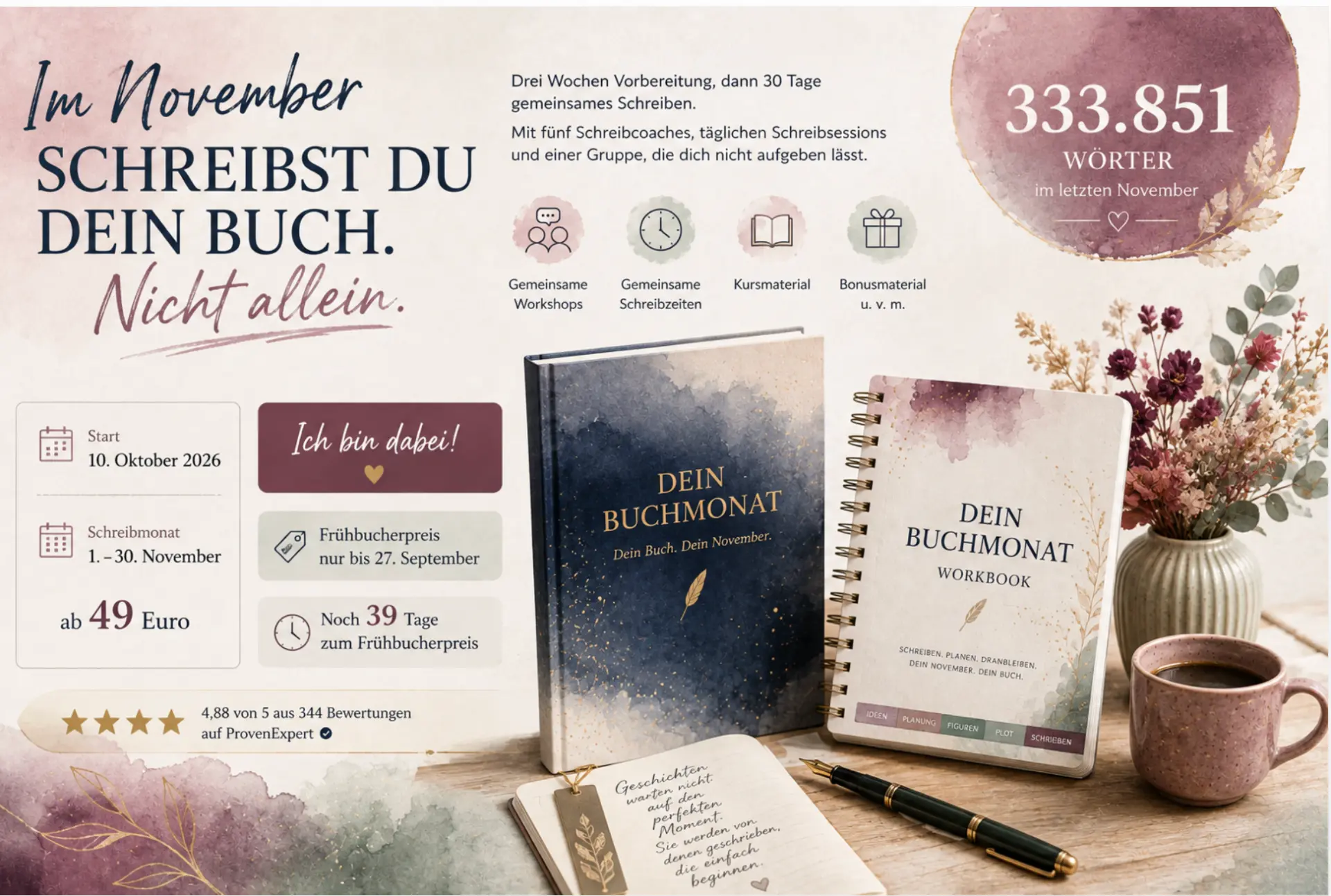 Dein Buchmonat 2026: Im November schreibst du dein Buch. Nicht allein.