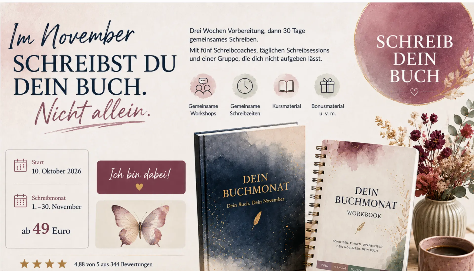 Dein Buchmonat 2026: Im November schreibst du dein Buch. Nicht allein.